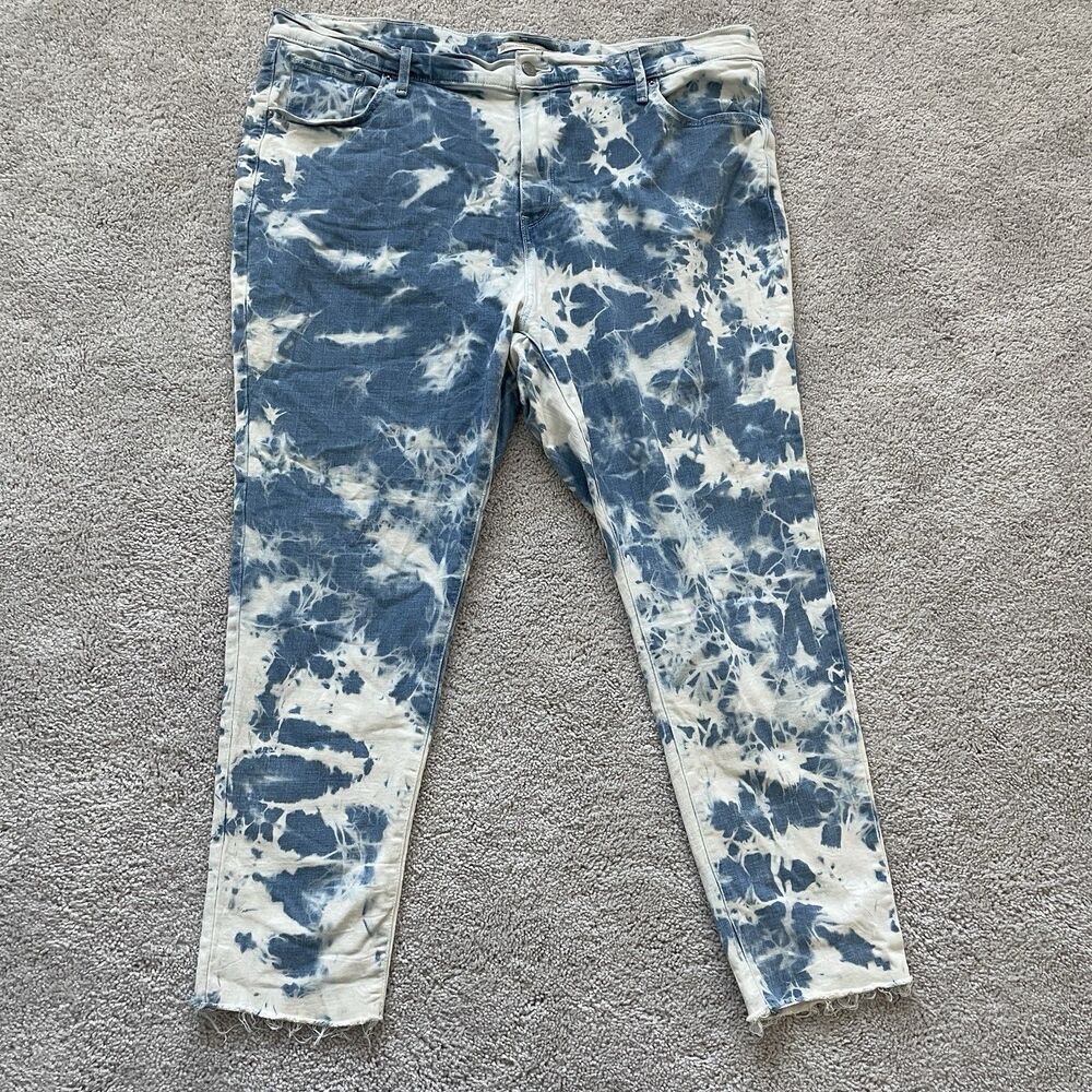 Levis 721 High Rise Skinny Ankle Jeans Womens 22W Blue Tie Dye Raw Hem Fringe
